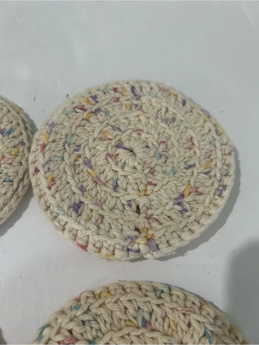Vintage Handmade Crochet Coaster Set Of 4 Ivory Cream  4.5 Inch Grannycore